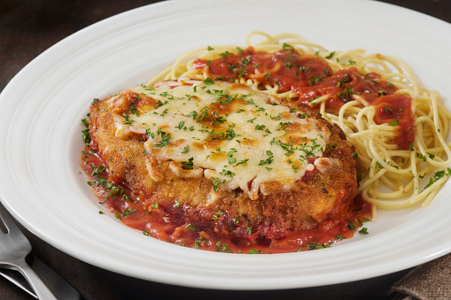 Crispy Chicken Parmesan with Spaghetti