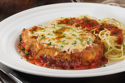 Crispy Chicken Parmesan with Spaghetti