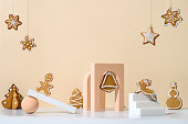 Cristmas gingerbread cookies, modern composition