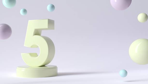 istock Number five on a pedestal web banner. Delicate 3d numbers with podium for celebration. 1490108777
