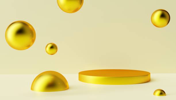 istock Abstract background with dynamic 3d golden spheres. Realistic 3d shapes. 1490108816