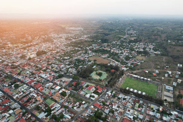 istock Small city with football field 1490110401