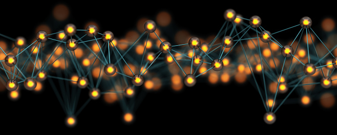 Futuristic digital nodes background. Abstract connections technology and digital network. 3d illustration of the Big data flow and communications technology.