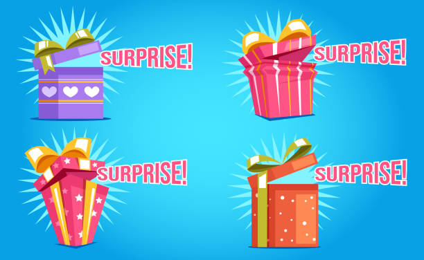 ilustrações, clipart, desenhos animados e ícones de caixa de presente presente presente aberto conceito de aniversário pacote surpresa. ilustração do elemento de design gráfico vetorial - mail cheerful new surprise