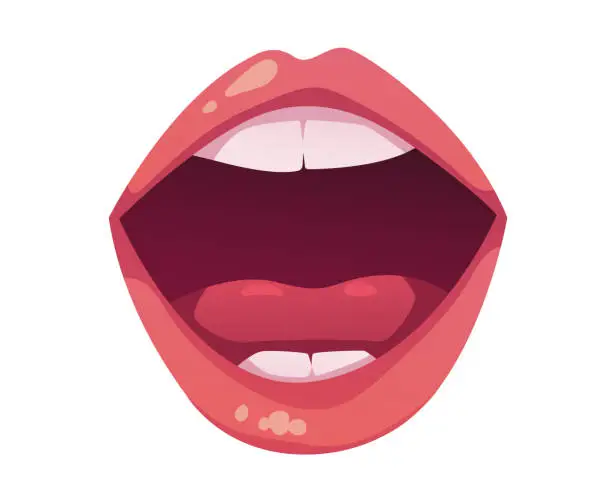 Vector illustration of Mouth open woman lips smile teeth isolated on white background concept. Vector graphic design illustration