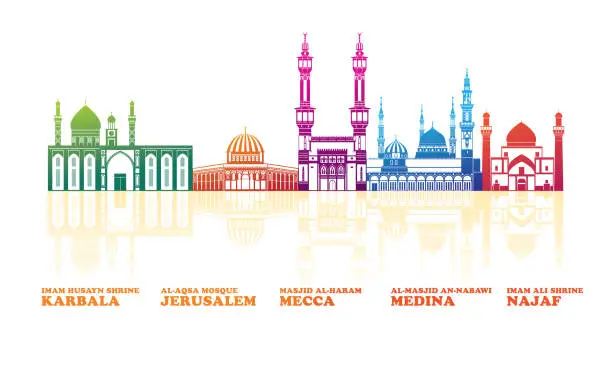 Vector illustration of Colourfull Skyline Panorama of the Most Famous Mosques