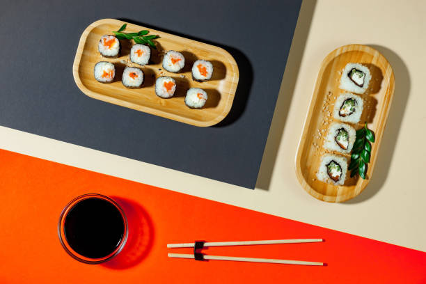 Sushi on a bright background.