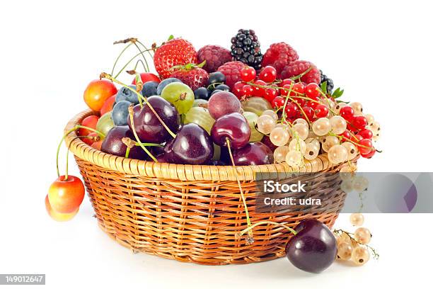 Assortment Of Fresh Berries And Fruit In Basket Stock Photo - Download Image Now - Basket, Berry, Berry Fruit