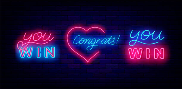 istock You win neon labels set. Congrats sign with heart frame. Handwritten text. Winnig and casino. Vector stock illustration 1490133459