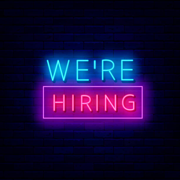istock We are hiring neon label with frame. Free vacancy emblem. Job searching. Vector stock illustration 1490133484