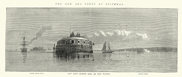 Vintage illustration Spitbank Fort a sea fort in the Solent, near Portsmouth, England, 1872, 19th Century