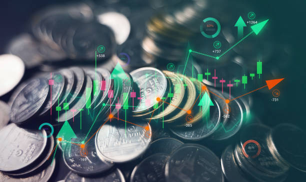 istock Stack of coins with graph chart growth up, Business marketing 1490140137