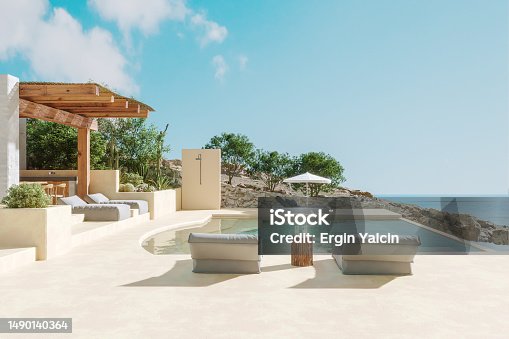 istock Modern Beach Hotel With Sea View Swimming Pool 1490140364