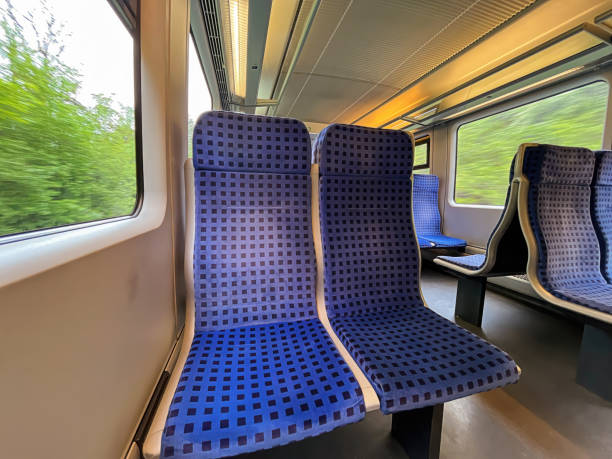 istock Interior of a German Regional Train with Empty Seats During the Journey 1490141424