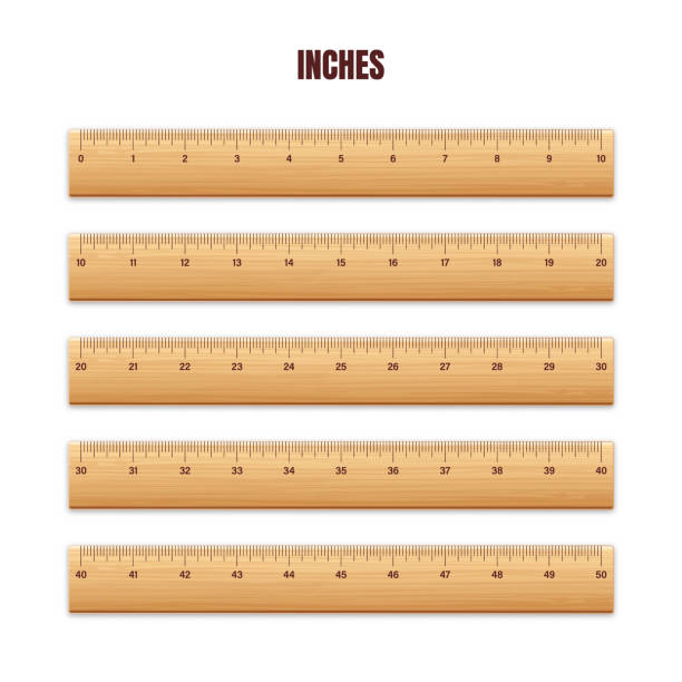 istock Realistic various wooden rulers with measurement scale and divisions, measure marks. School ruler, centimeter and inch scale for length measuring. Office supplies. Vector illustration 1490141672