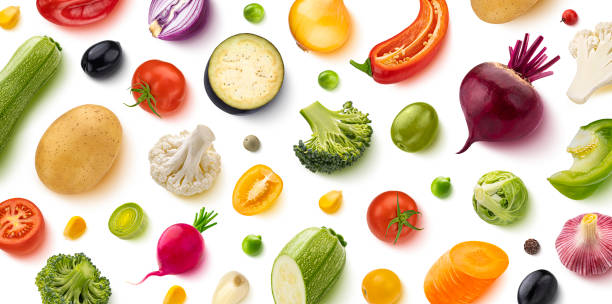 istock Vegetable assortment, isolated on white background, flat lay, top view. Creative layout. Healthy food pattern 1490141809