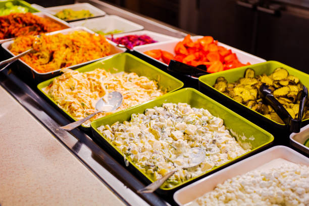 istock Salad on a tray. Buffet on a cruise ship 1490143142