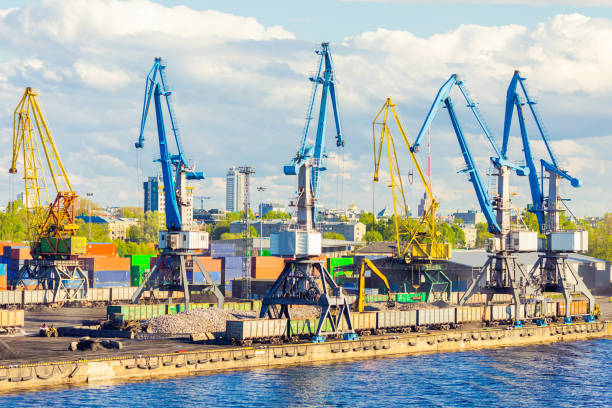 istock Sea port in Riga. Shipping. Latvia. Large cargo cranes 1490143773