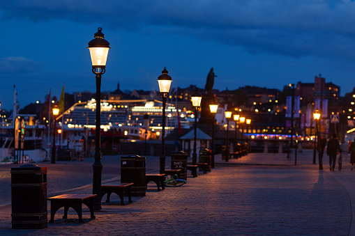 Commercial street light at dusk