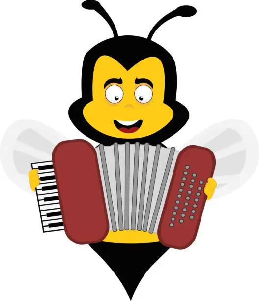 Vector illustration of vector bee bug cartoon play musical instrument accordion