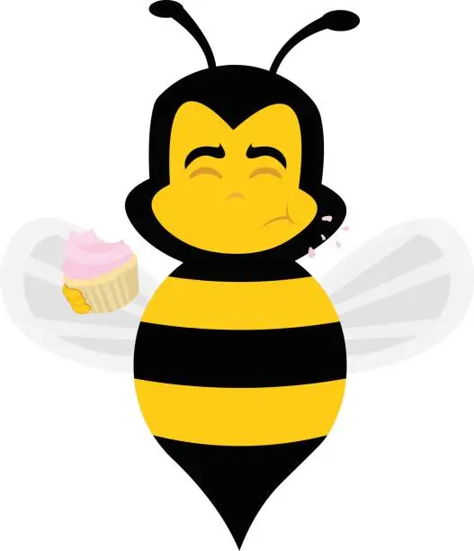 Vector illustration of vector bee bug eat muffin cupcake