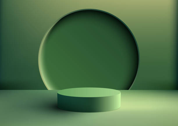 3d realistyczny nowoczesny minimalistyczny styl pusty zielony stojak na podium z okrągłym tłem na zielonym tle i naturalnym oświetleniem - sale stock illustrations