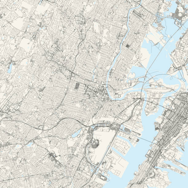 Newark, New Jersey, USA Vector Map Topographic / Road map of Newark, NJ. Map data is public domain via census.gov. All maps are layered and easy to edit. Roads are editable stroke. union county new jersey stock illustrations
