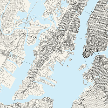 Topographic / Road map of Jersey City, NJ. Map data is public domain via census.gov. All maps are layered and easy to edit. Roads are editable stroke.