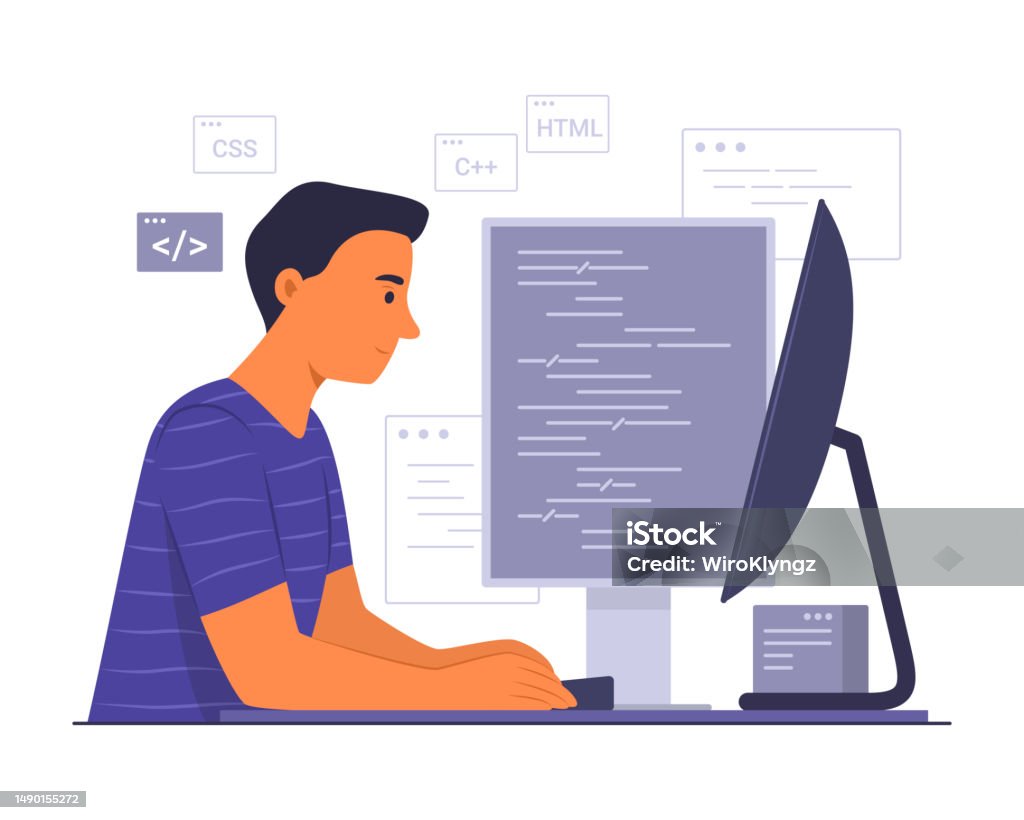 Programmer Man Process Coding For Software Development Concept ...