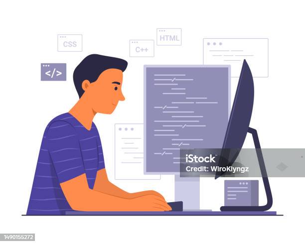 Programmer Man Process Coding For Software Development Concept ...