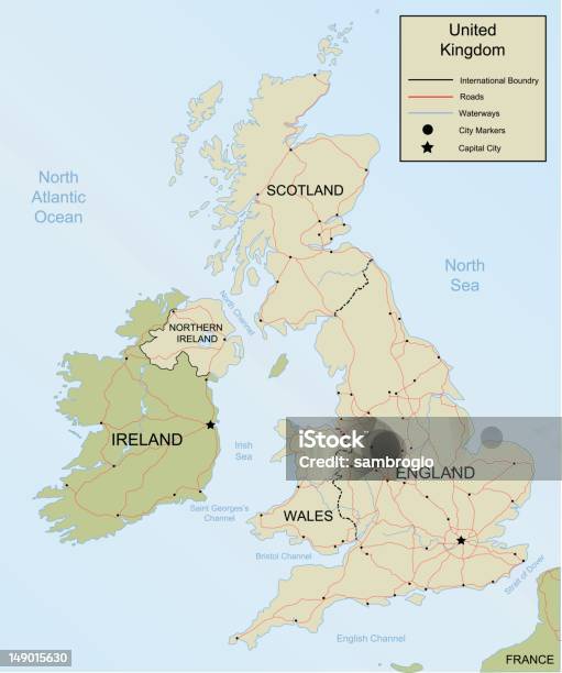 Карта Соединенного Королевства — стоковая векторная графика и другие изображения на тему Карта - Карта, Великобритания, Дорога