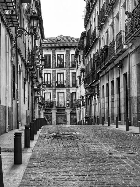 istock Streets of old Madrid in black and white 1490157840
