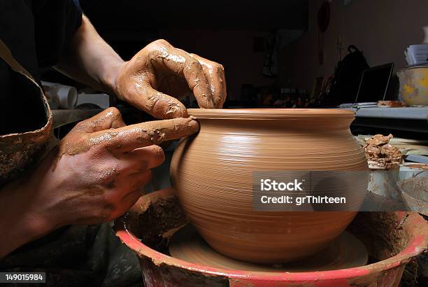 Hands Of A Potter Creating An Earthen Jar Stock Photo - Download Image Now - Adult, Art And Craft, Circle