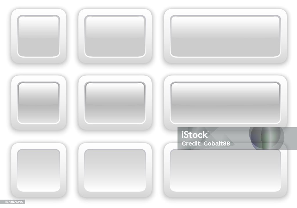 White And Gray Rectangular Buttons With Rounded Edges Set Stock ...
