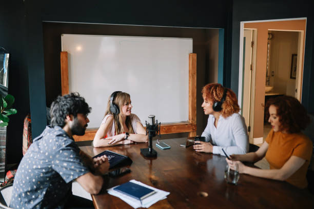 group of people in a live podcast show