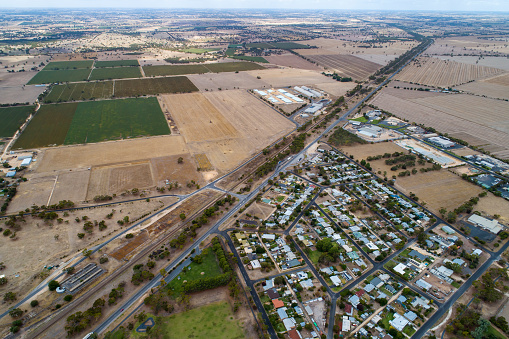 Drone views of the small country town of Keith in western South Australia