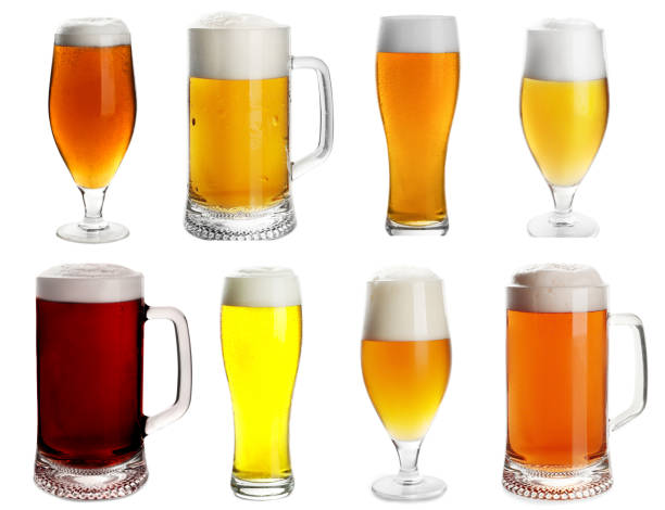 istock Set with cold tasty beer on white background 1490188309