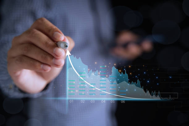 Investor growth chart and investment analysis concept of business growth in stocks, profits, development and success. Presentation of financial market graphs on stock market developments and profits. gráfico de crecimiento del inversor y concepto de análisis de inversión del crecimiento empresarial en acciones, ganancias, desarrollo y éxito. presentación de gráficos del mercado financiero sobre la evolución del mercado de valores y los beneficio