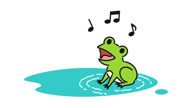 Cute Frog in puddle. 2D Animation. Alpha Channel, 4K.