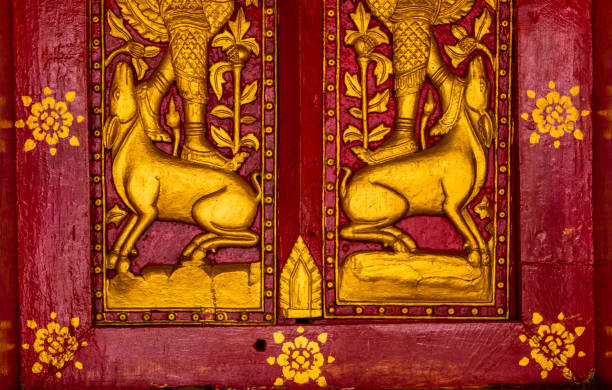 istock Ornate fresco at a Buddhist temple 1490221185