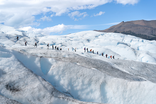 El Calafate Santa Cruz Argentina - January 13, 2023: People are enjoying the magic of the Perito Moreno Glacier.