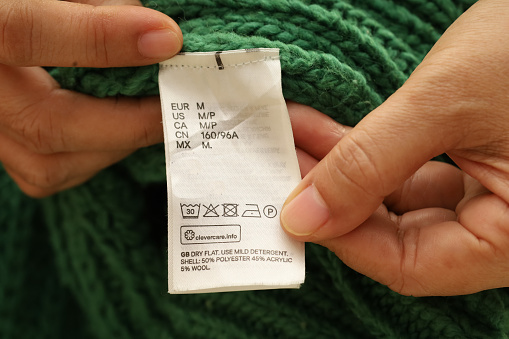 washing instruction labels on clothes