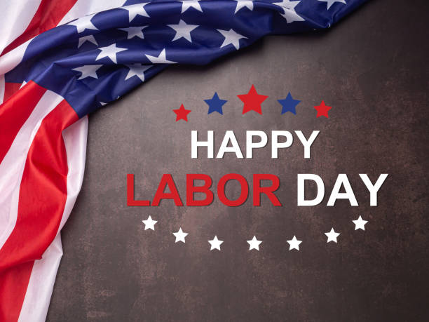 Happy labor day text over the vintage background and American Flag Happy labor day text over the vintage background and American Flag. Top view labor day stock pictures, royalty-free photos & images