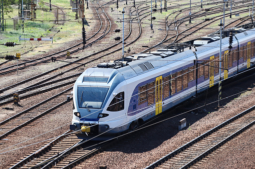 Ver-sur-Launette, France - July 29, 2020: A TGV Duplex inOui high speed train from french rail company SNCF is driving from Lille to Paris on the LGV Nord, the North European high speed railway line.