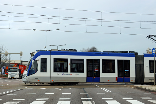 Avenio Siemens tram car on the streets of The Hague in the Netherlands