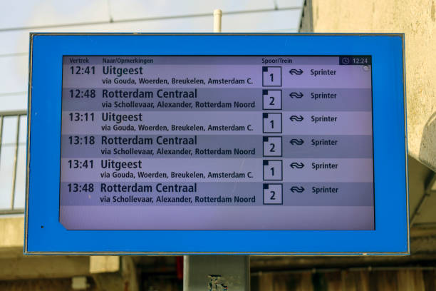 Departure information panelat train station Nieuwerkerk aan den IJssel in the Netherlands