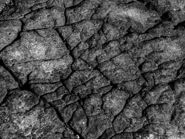 Beautiful grey surface stone texture background, black and white style. The strong rock cracked. The jagged surface of the large rocks on the beach.