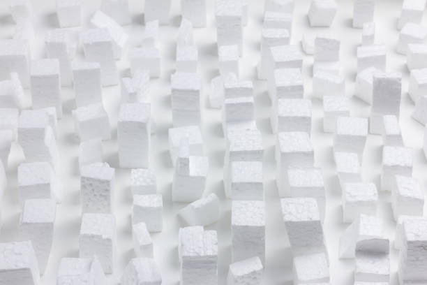 istock Model of a chaotic city made up of rectangular pieces of white polystyrene. 1490252681