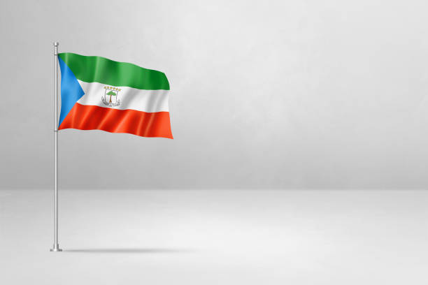 Equatorial Guinea flag, 3D illustration, isolated on white concrete wall background