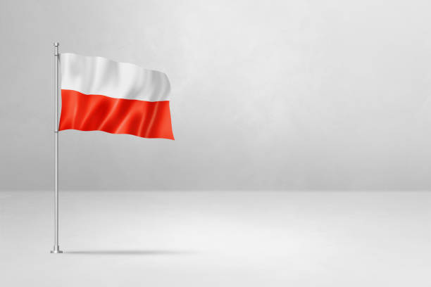 istock Polish flag isolated on white concrete wall background 1490255560